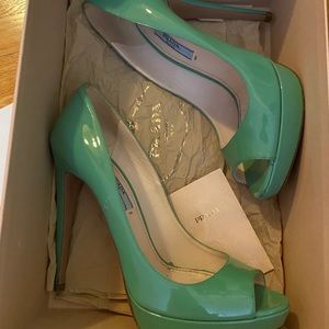Authentic Prada Patent Platform Peep Toe Pumps